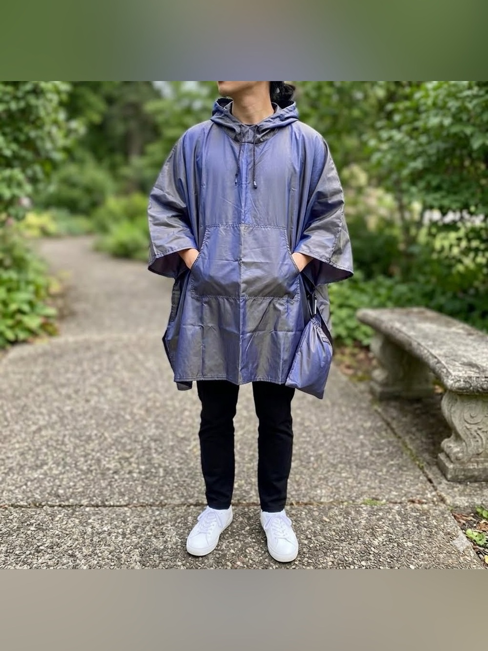 Echo New York Iridescent Blue Purple Packable Hooded Rain Poncho OS